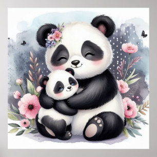 Poster Maman et bébé Panda Bear