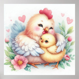 Poster Maman et bébé poulet