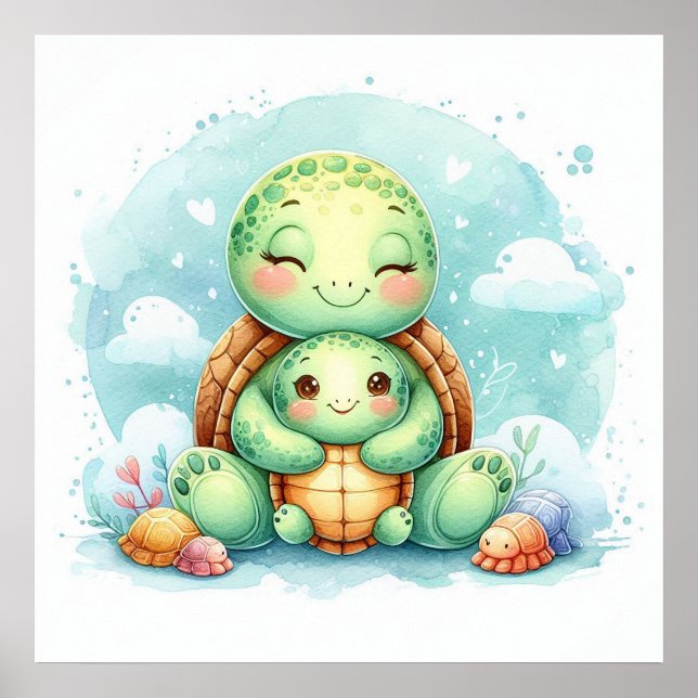 Poster Maman et bébé tortue (Devant)