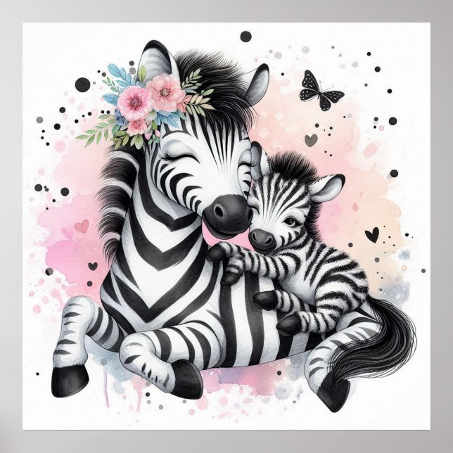 Poster Maman et bébé Zebra (Devant)