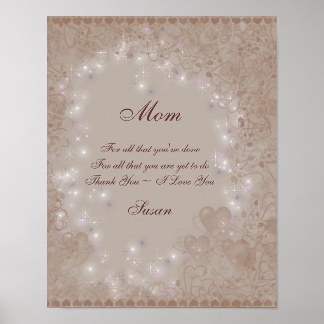 Poster Maman Je t'aime Sepia Hearts Personnalisé (Devant)