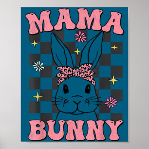 Poster Maman lapin rétro groovy assortie famille Pâques m