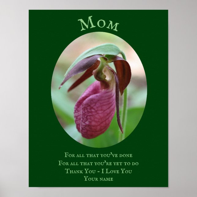 Poster Maman Merci Aimer Pink Lady Slipper Personnalisé (Devant)