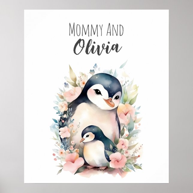 Poster Maman & moi | Manchot | Art de nurserie animal (Devant)