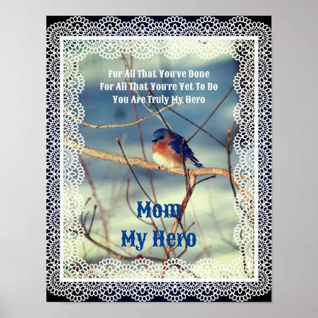 Poster Maman Mon Héros Bleu Nature Personnalisé (Devant)