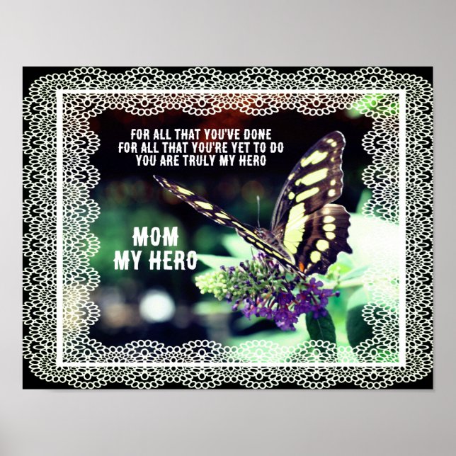 Poster Maman Mon Héros Papillon Nature Personnalisée (Devant)