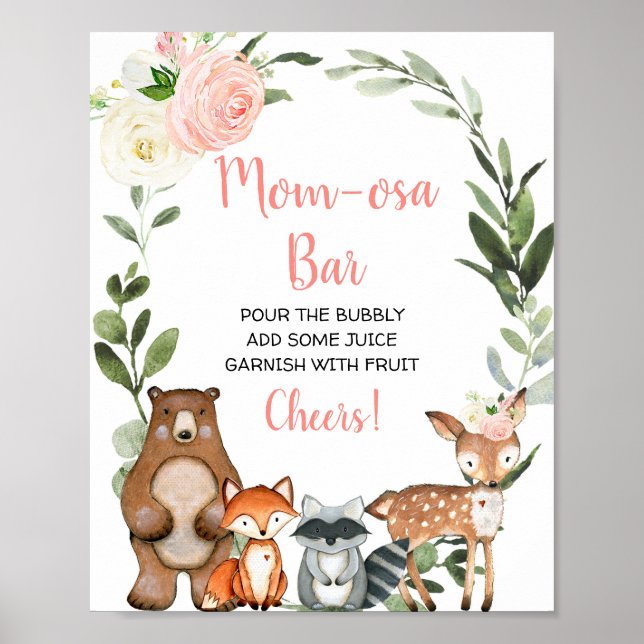Poster Maman-osa bar mimosa baby shower de bois fleuri (Devant)