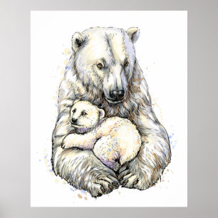 Poster Maman Ours Polaire Et Petit