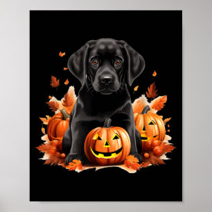 Poster Maman Papa Chien Lab Noir Halloween Automne Drôle