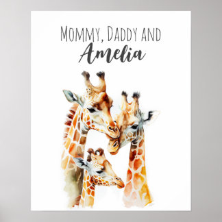 Poster Maman, papa et moi | Giraffe | Animal Nursery Art