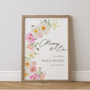 Poster Maman to Bee   Baby shower Floral Aquarelle