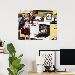 Poster Maman vintage dans la Cuisine de cuisine un jambon