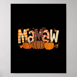 Poster Mamie Rétro Citrouille Feuilles D'automne Grand-mè