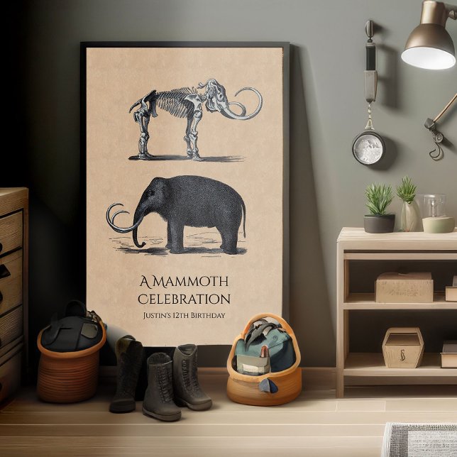 Poster Mammouth laineux et squelette Animaux préhistoriqu (Créateur téléchargé)