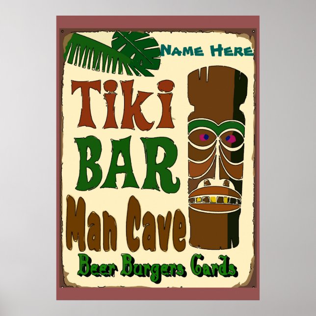 Poster Man Cave Tiki Bar ajouter votre nom ici (Devant)