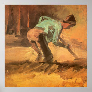 Poster Man Stooping with Stick or Spade, Vincent van Gogh