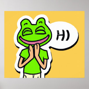 Poster Man with Smiling Frog Head on Yellow AI Art