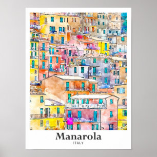 Poster Manarola Italie Voyage Aquarelle main tirée