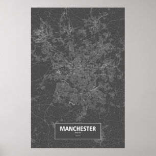 Poster Manchester, Angleterre (blanche sur le noir)