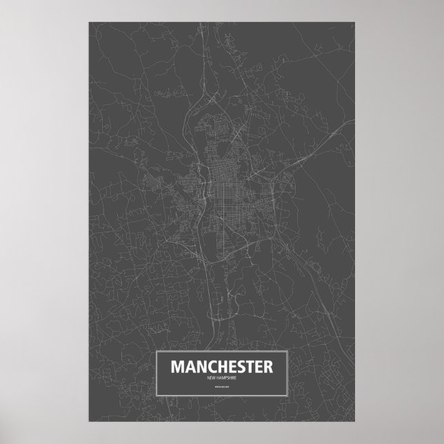 Poster Manchester, New Hampshire (blanc sur noir) (Devant)