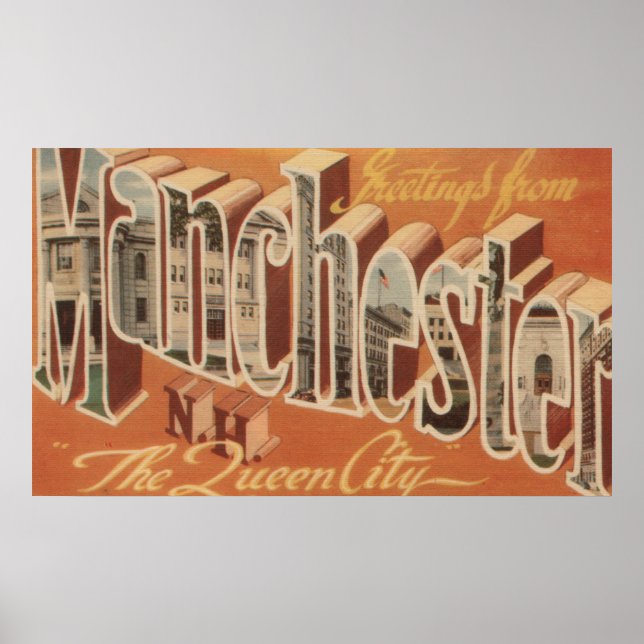 Poster Manchester, New Hampshire - Grande Lettre (Devant)