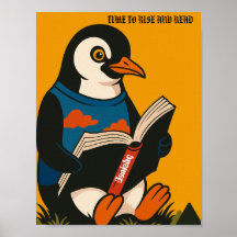 Manchot avec un livre — Il est temps de se lever e