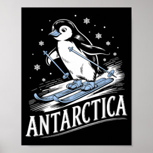 Poster Manchot drôle faisant du ski vacances d'hiver anta