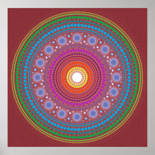 Poster Mandala à motifs rouges
