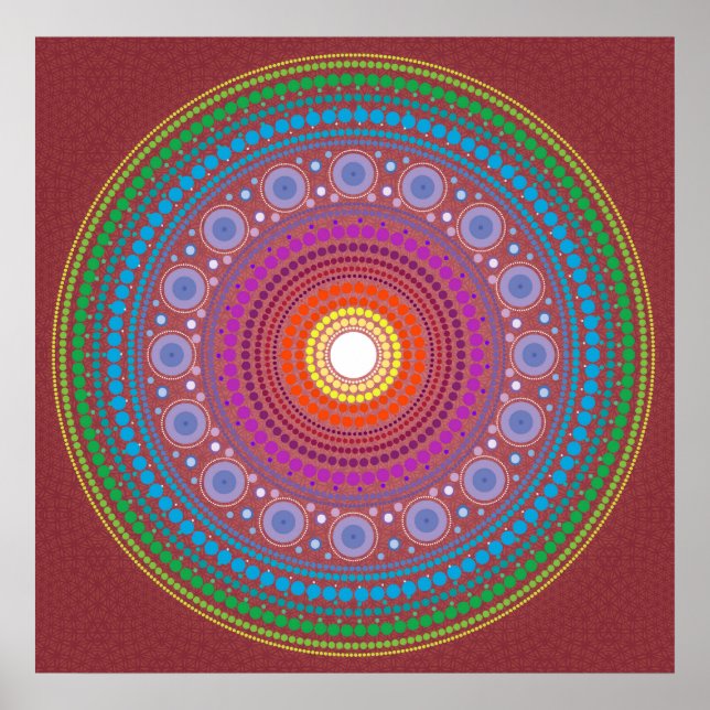 Poster Mandala à motifs rouges (Devant)
