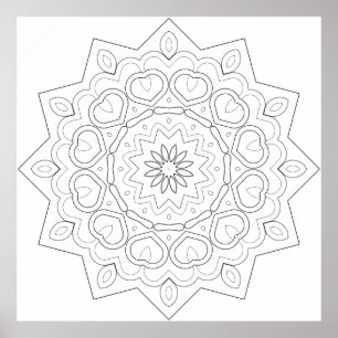 Poster Mandala à pétale en forme de cœur avec flux de vig