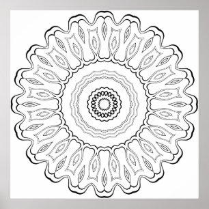 Poster Mandala à pétale en larme rayonnante avec des bord