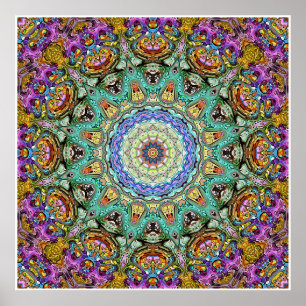 Poster Mandala Abstrait Vert Et Violet