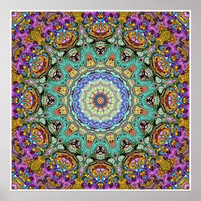 Poster Mandala Abstrait Vert Et Violet (Devant)