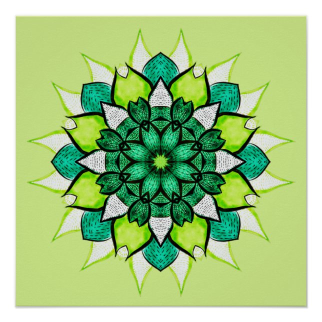 Poster Mandala Abstraite Fleur verte (Devant)