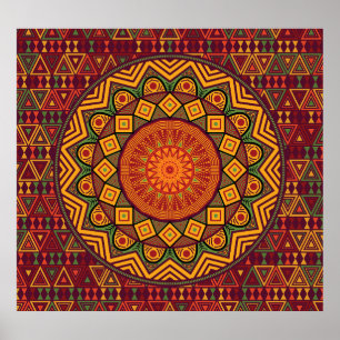 Poster Mandala africain, dessins circulaires polynésiens.