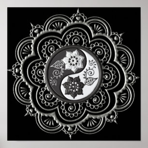 Poster Mandala Argent et Noir