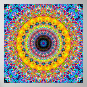 Poster Mandala bleu clair et jaune