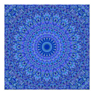 Poster Mandala bleu de kaléidoscope de triangle
