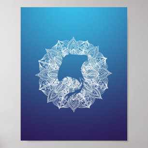 Poster Mandala Circle Manta Ray Bleu