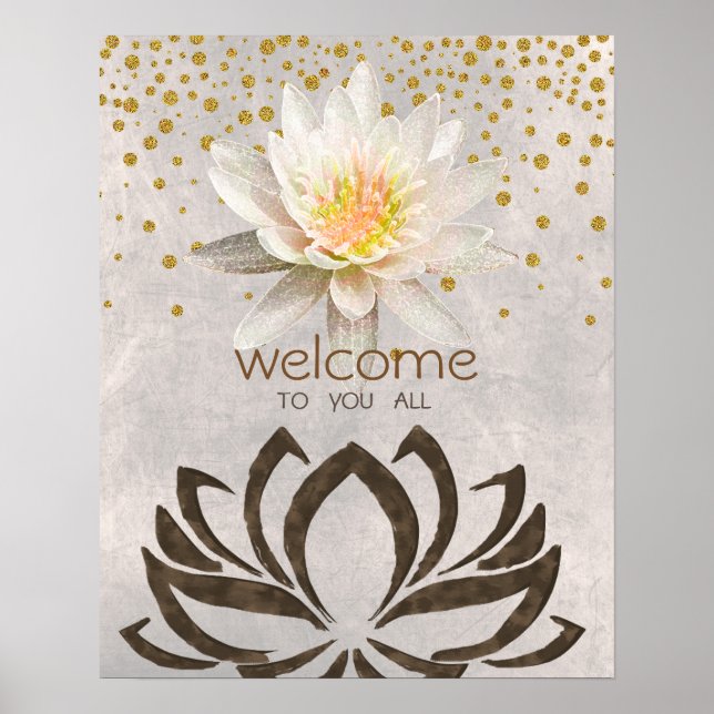 Poster Mandala Damask Lotus Bienvenue Méditation Yoga (Devant)
