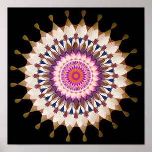 Poster Mandala Damask Lotus Flower Art élégant