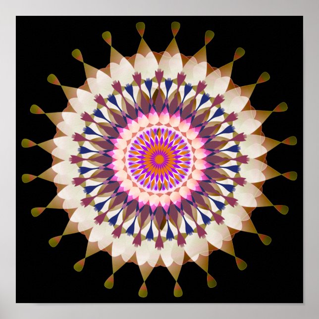 Poster Mandala Damask Lotus Flower Art élégant (Devant)