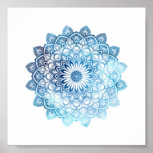 Poster Mandala d'aquarelle de bleu d'océan