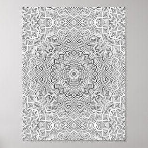 Poster Mandala d'art en kaléidoscope en spirale carrée co