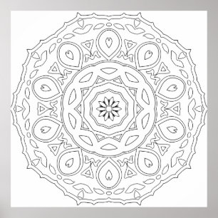 Poster Mandala en forme de cœur avec larmes et feuilles o