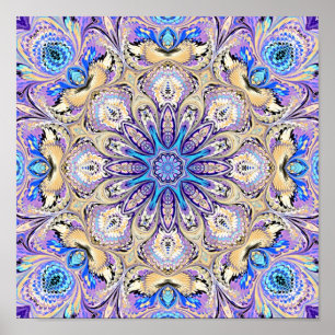 Poster Mandala en violet, bleu et or