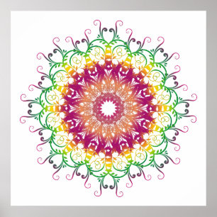 Poster mandala ethnique fleuri multicolore.