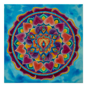 Poster Mandala flamboyant de coeur dans la couleur d'eau