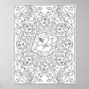 Poster Mandala Fleur d'Hibiscus pour Coloriage Adulte 