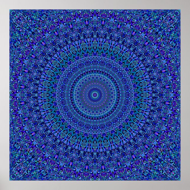 Poster Mandala Floral bleu (Devant)